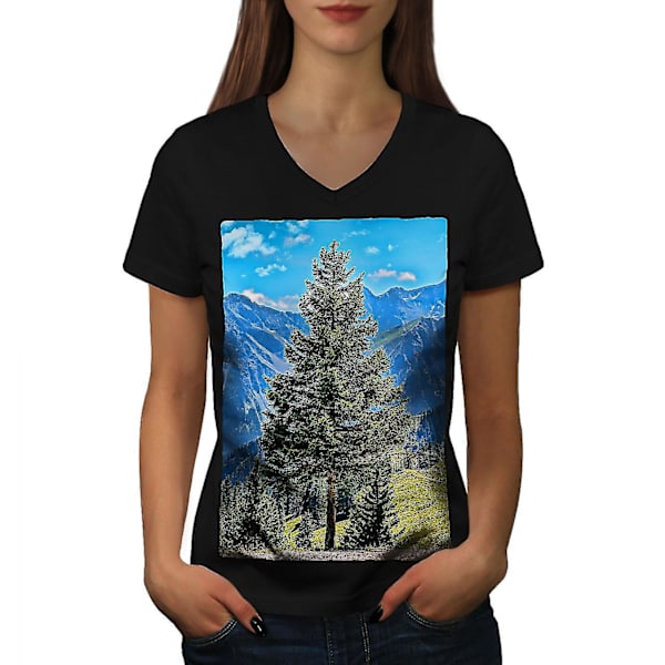 Tree Mountain Sky Nature T-shirt för kvinnor M