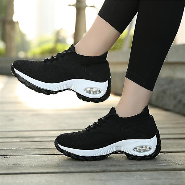Dam Super Light Sneakers Tenis Feminino Dam Wedge Andas Running Mesh 2G1862 BlackWhite 41