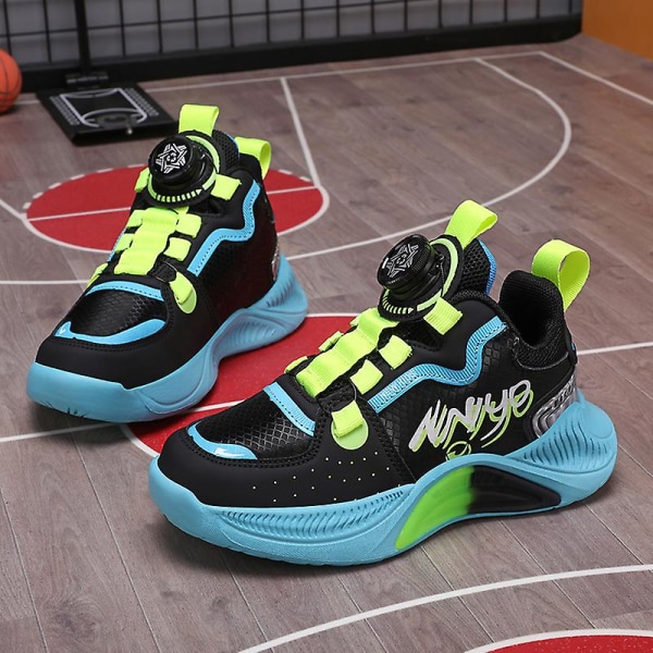 Basketskor för barn Mode Pojkar Flickor Sneakers Andas Sportskor 727 BlackBlue 37