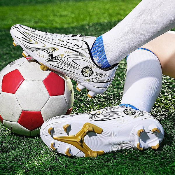 Pojkar Flickor Fotbollsskor Halkfria fotbollsskor Klossar Gräs Fotbollssneakers för barn 2Kr158 WhiteGold 33