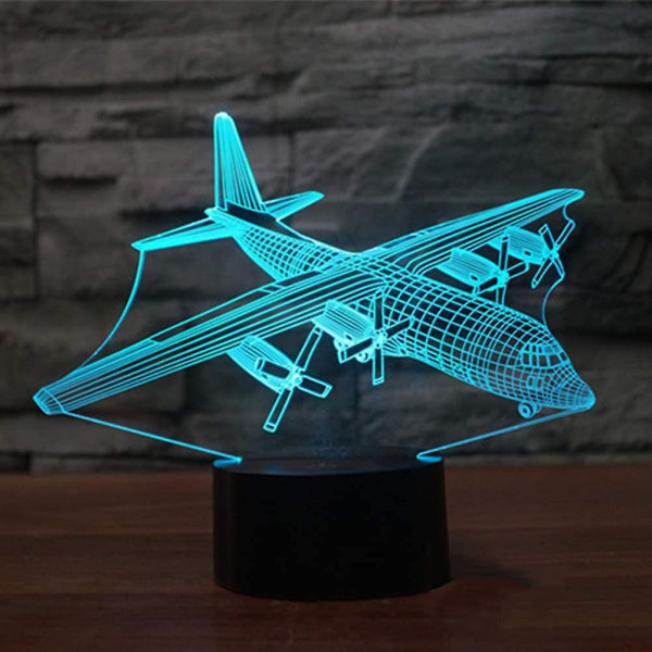 Creative 3d Light Flygplansmodell Illusion 3d Lamp Led 7 Färgskiftande USB Touch Sensor Skrivbordslampa Nattljus