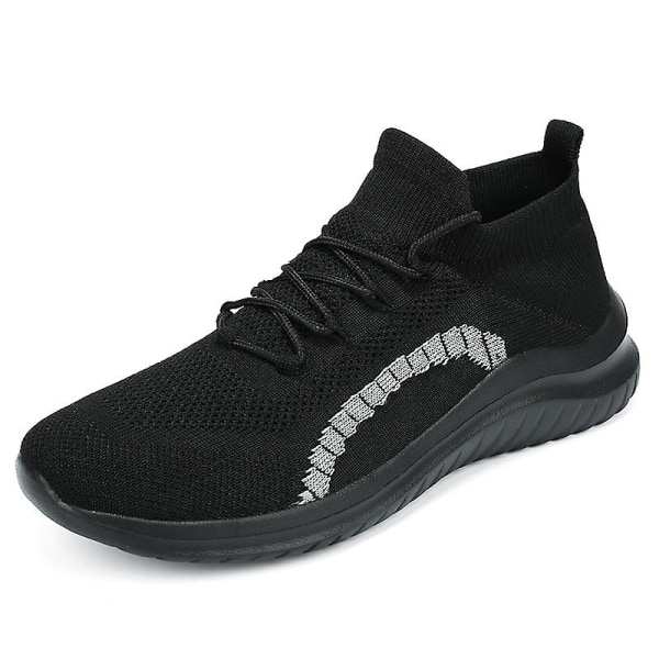 Sneakers för flugvävning för män Andas löparskor Mode sportskor 3A237 Black 38