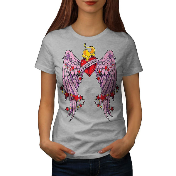 Heart Wing Love Valentine Women Grå-skjorta XL