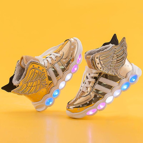 Sneakers för barn Pojkar Flickor Led Light Shoes Löparskor 1608 Gold 26