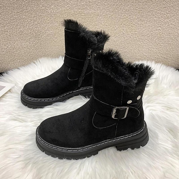 Dam Vinterstövlar Snow Boot Plysch Varma Skor Vattentät Boot 3128 Black 38