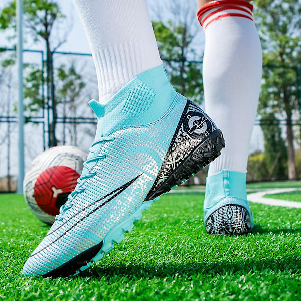 Fotbollsskor för damer Spikes Fotbollsskor för ungdomar Stövlar Athletic Sneaker 3C1101-1 Cyan 43