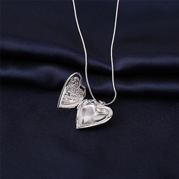 Kvinnors mode smycken 925 Sterling hjärta blomma hänge halsband kedja