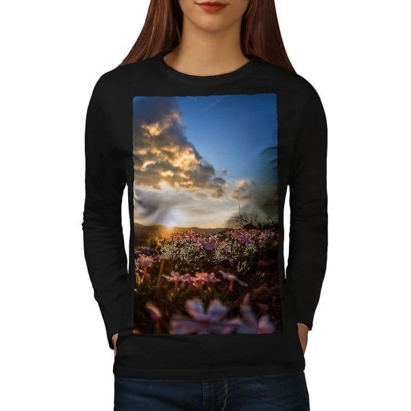 Art Nature Spring Women Blacklong Sleeve T-shirt S