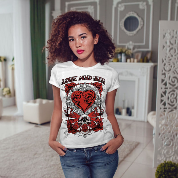 Love And Hate Skull Women Whitet-shirt 3XL