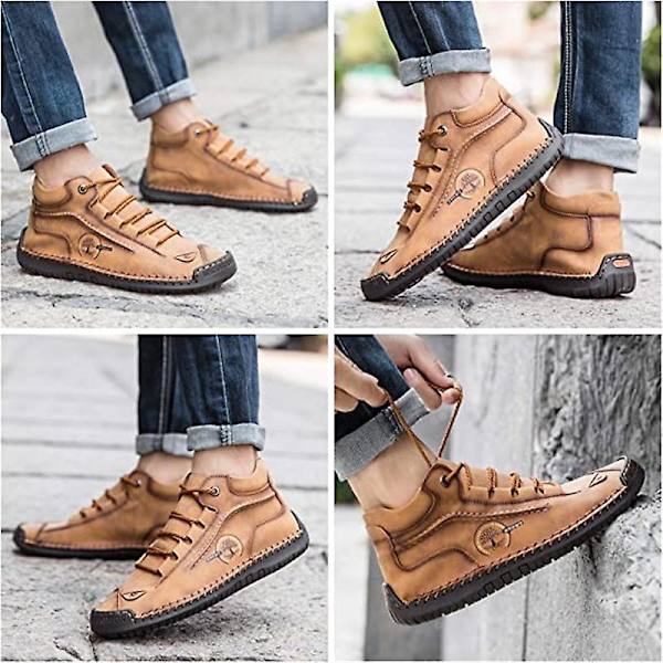 Herrskor Bekväma ankelstövlar Handsömmar Casual Herr Loafers Mjuk sula Andas Flats Skor Yellow 41