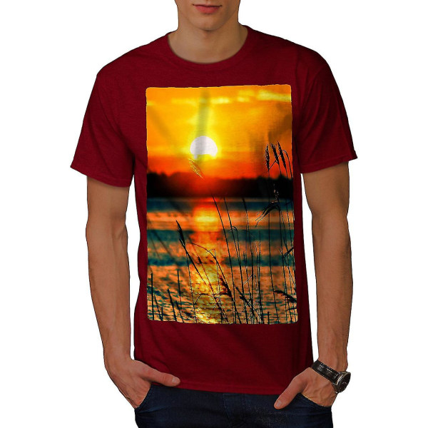 Vacker Sun Set Nature Men Röd-skjorta XL