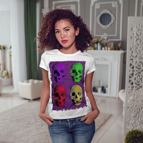 Skeleton Skull Färgrik T-shirt för kvinnor XL