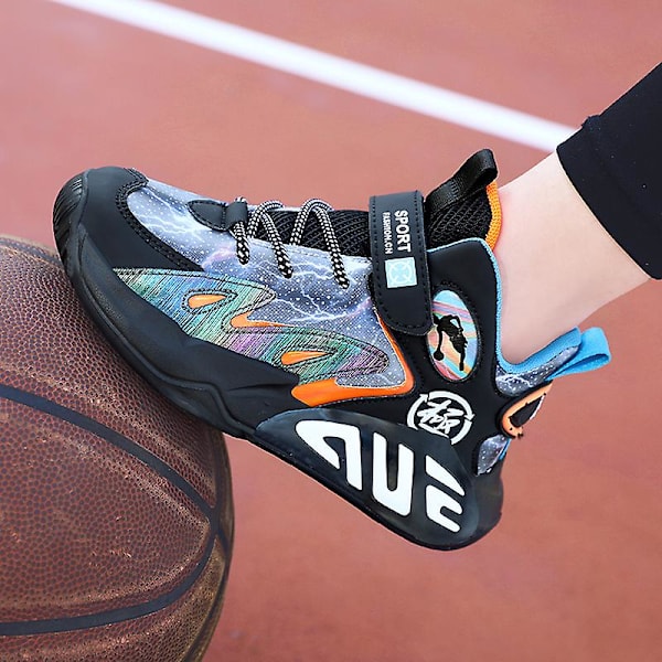 Barn Sneakers Pojkar Basketskor Halkfria Barn Sportskor 3B726 BlackBlue 34