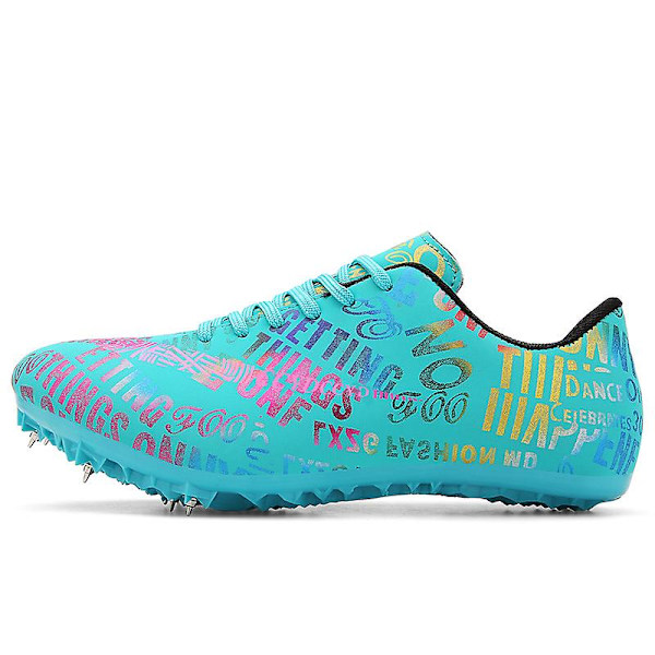 Friidrottsskor för män Spikes Track Race Hoppande Sneakers Professionell löpning Nail Spikes Skor 3C519 Cyan 39