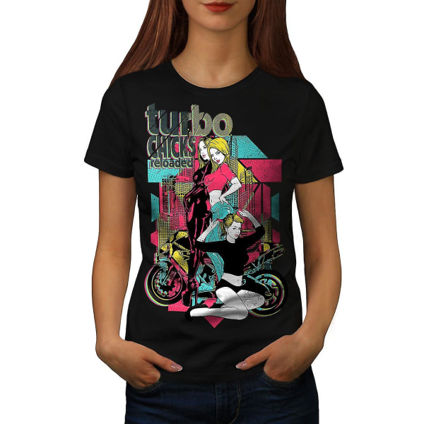 Turbo Chicks Cool Biker Dam Blackt-shirt | Wellcoda L