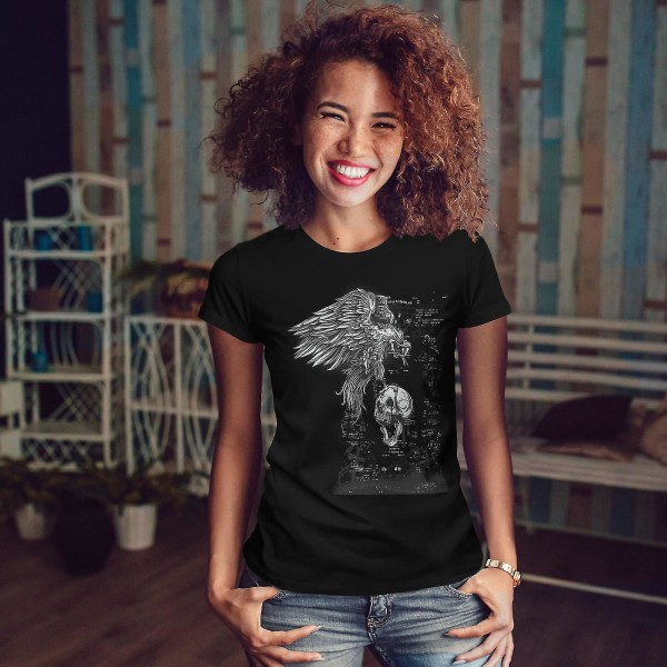 Eagle Skull Death Horror Women Blackt-shirt | Wellcoda XL