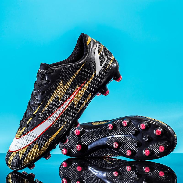 Fotbollsskor för män Halkfria fotbollsskor för herr Gräs Fotbollssneakers X916 BlackGold 41