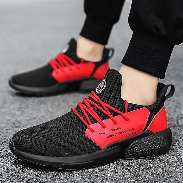Herrsneakers Lättviktssportlöparskor Andas promenadskor BlackRed 46