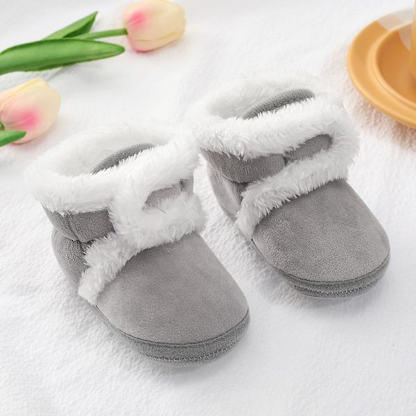Vintervarma nyfödda toddler 1 år baby Flickor Pojkar Skor Mjuk sula Pälssnöskor 0-18M Gray 13-18 Months