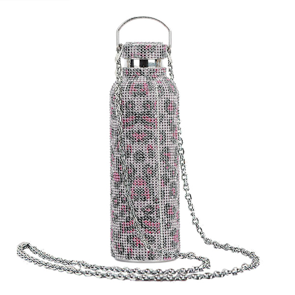 350ml/500ml/750ml isolerad flaska strass inlagd thermal rostfritt stål Barnisolerad vattenkopp för resor Leopard Pink 750ML