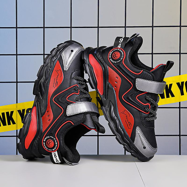 Sports löparskor för barn Andas halkfria sneakers Fr105 BlackRed 33