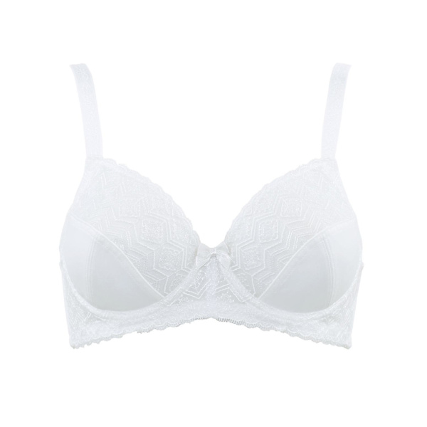 Ivory Off White Broderad Bygel Hel Cup BH för kvinnor