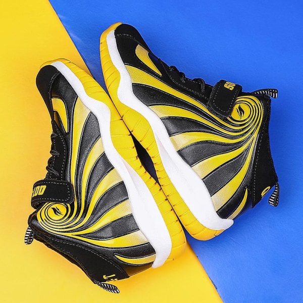 Basketskor för barn Mode Halkfria sneakers Sportskor som andas 3987Em BlackYellow 33