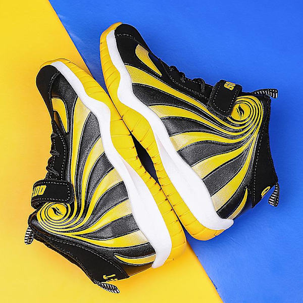 Basketskor för barn Mode Halkfria sneakers Sportskor som andas 3987Em BlackYellow 34