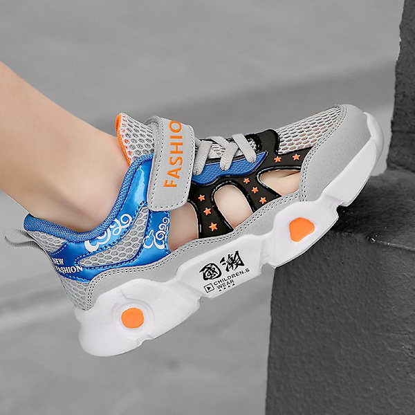 Sneakers för barn för pojkar, flickor, löpning tennisskor, lätt andas sport, atletisk 3B821 Gray 34