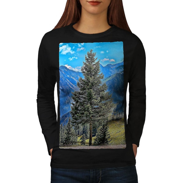 Tree Mountain Sky Nature Långärmad T-shirt för kvinnor 3XL