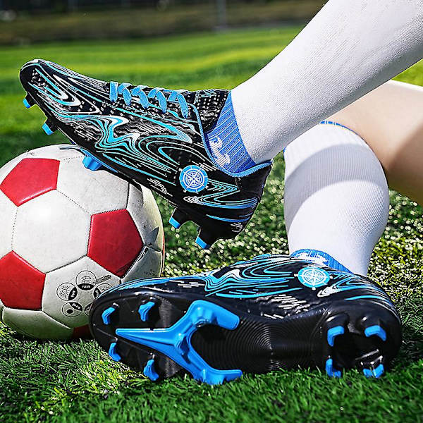 Pojkar Flickor Fotbollsskor Halkfria fotbollsskor Klossar Gräs Fotbollssneakers för barn 2Kr158 BlackBlue 31