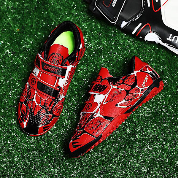 Fotbollsskor för barn Halkfria fotbollsskor Klossar Gräs Fotbollssneakers Yj166 Red 34