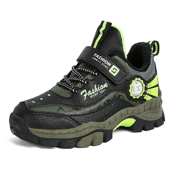 Pojkar Flickskor Utomhusvandring Vattentät Sneaker för barn 2J201 BlackGreen 30