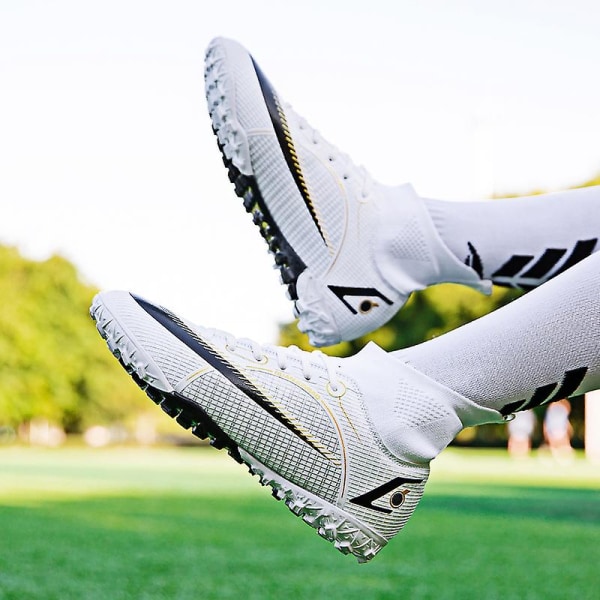 Fotbollsskor för män Halkfria fotbollsskor Klossar Gräs Fotbollssneakers Yjz18A White 35