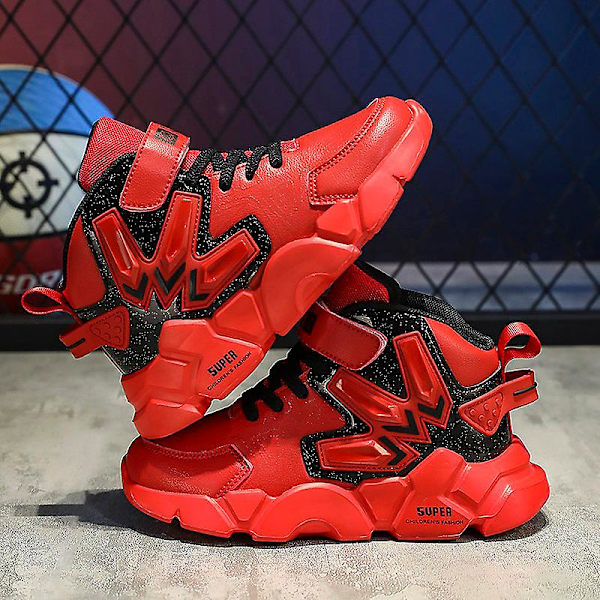 Pojkar Flickor Sneakers Andas löparskor Mode Sportskor för barn 2L826 BlackRed 34