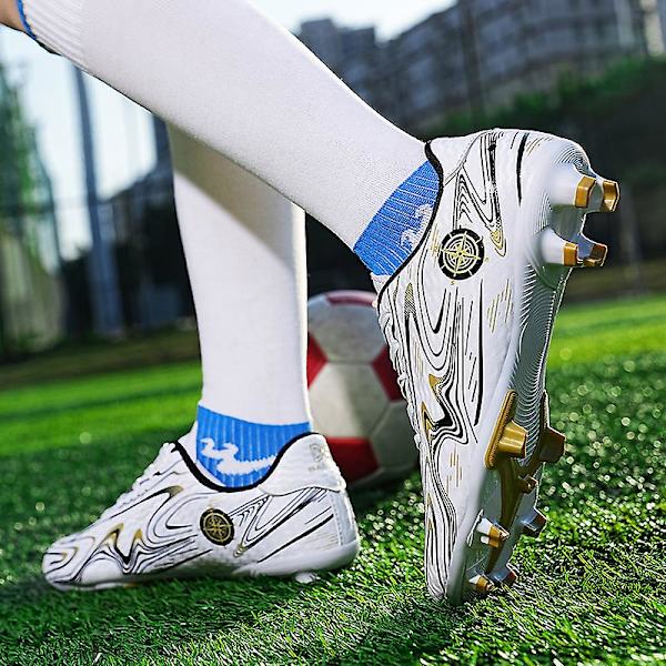Pojkar Flickor Fotbollsskor Halkfria fotbollsskor Klossar Gräs Fotbollssneakers för barn 2Kr158 WhiteGold 32