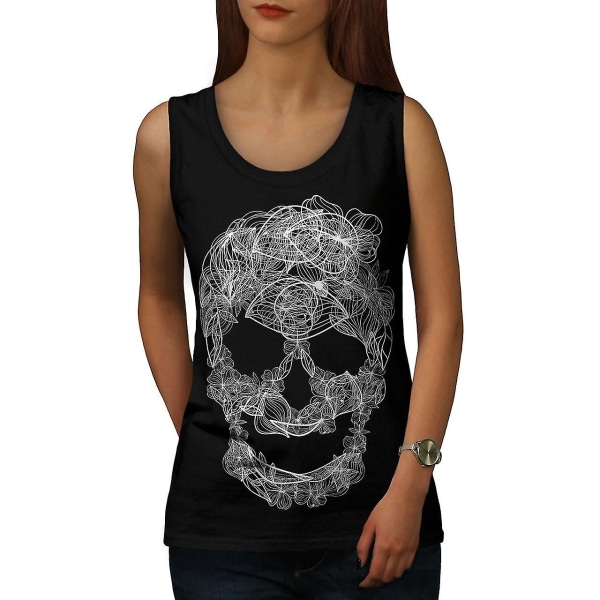 Art Skull Flower Women Blacktank Top M