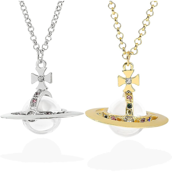 2st Saturn Halsband för Yetsye kvinnor Diamond Dubbade Planet Halsband
