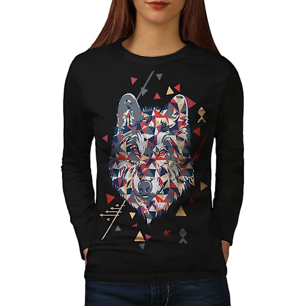 Geometry Wolf Cool Women Blacklong Sleeve T-shirt L