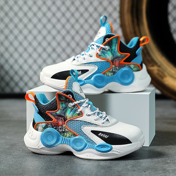 Basketskor för barn Mode Pojkar Flickor Sneakers Sportskor som andas 2Lb2205 Blue 38