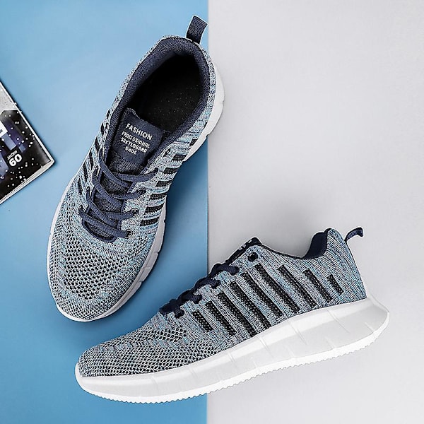 Sneakers för flugvävning för män Andas löparskor Mode sportskor 3A707 Blue 41