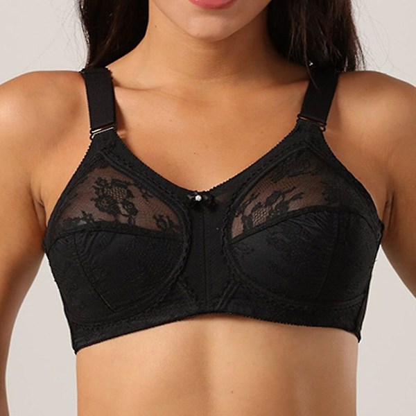 Stora Minimizer BH Stora Spets BH Dam Sexig Ofodrad Full täckning Ultra Tunna Trådlösa Justerade remmar Underkläder Ämne, svart 85D