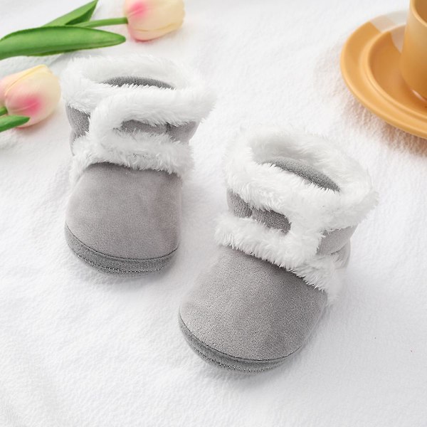 Vintervarma nyfödda toddler 1 år baby Flickor Pojkar Skor Mjuk sula Pälssnöskor 0-18M Gray 13-18 Months