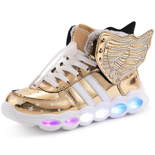 Sneakers för barn Pojkar Flickor Led Light Shoes Löparskor 1608 Gold 34