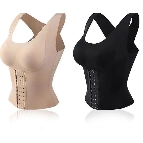 Dam Shapewear Vadderad magkontroll linne Korsett Slimming Camisole Slida Body Shaper BH Hållningskorrigerare Kompressionsväst, svart XXL 60 to 75kg