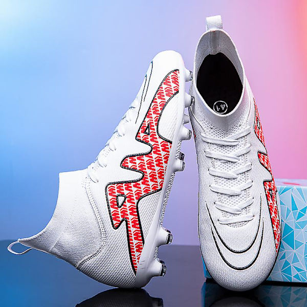 Fotbollsskor för män Halkfria fotbollsskor för herr Fotbollsskor Gräs Fotbollssneakers Yjck15-1 WhiteRed 41