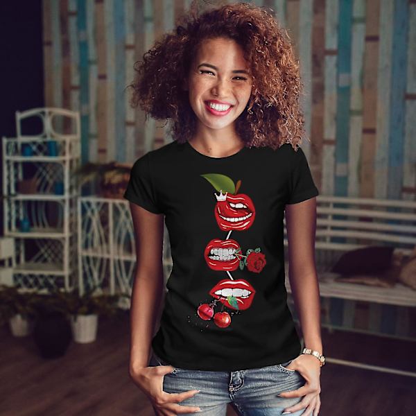 Lip Cherry Cool Women Blackt-shirt M