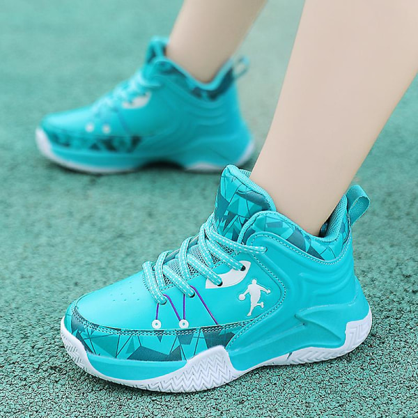 Barn basketskor Mode halkfria sneakers Andas sportskor 668 Cyan 35