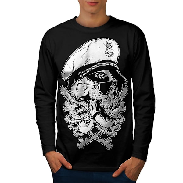 Pirate Swag Head Skull Herr svart långärmad T-shirt L