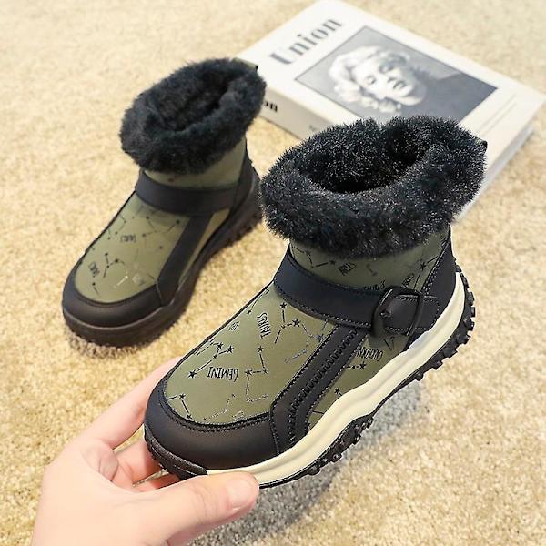 Snöskor för pojkar för flickor Vinterstövlar Ankelstövlar Barnstövlar Varm päls Anti-halk 2Kf73 Green 34